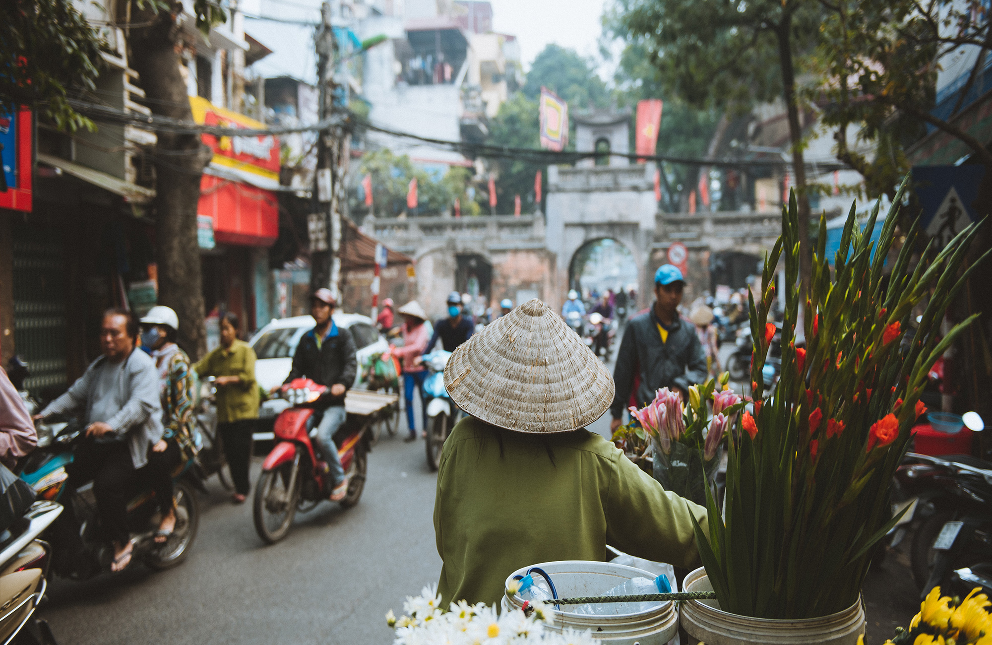 Drukke straat in Hanoi in Vietnam