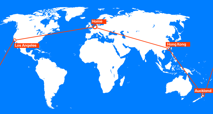 De route van het wereldticket | Hong Kong, Nieuw-Zeeland & Amerika
