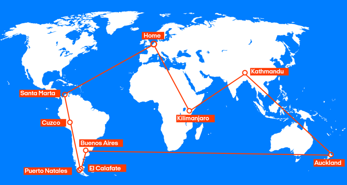 De route van het wereldticket | Trekking