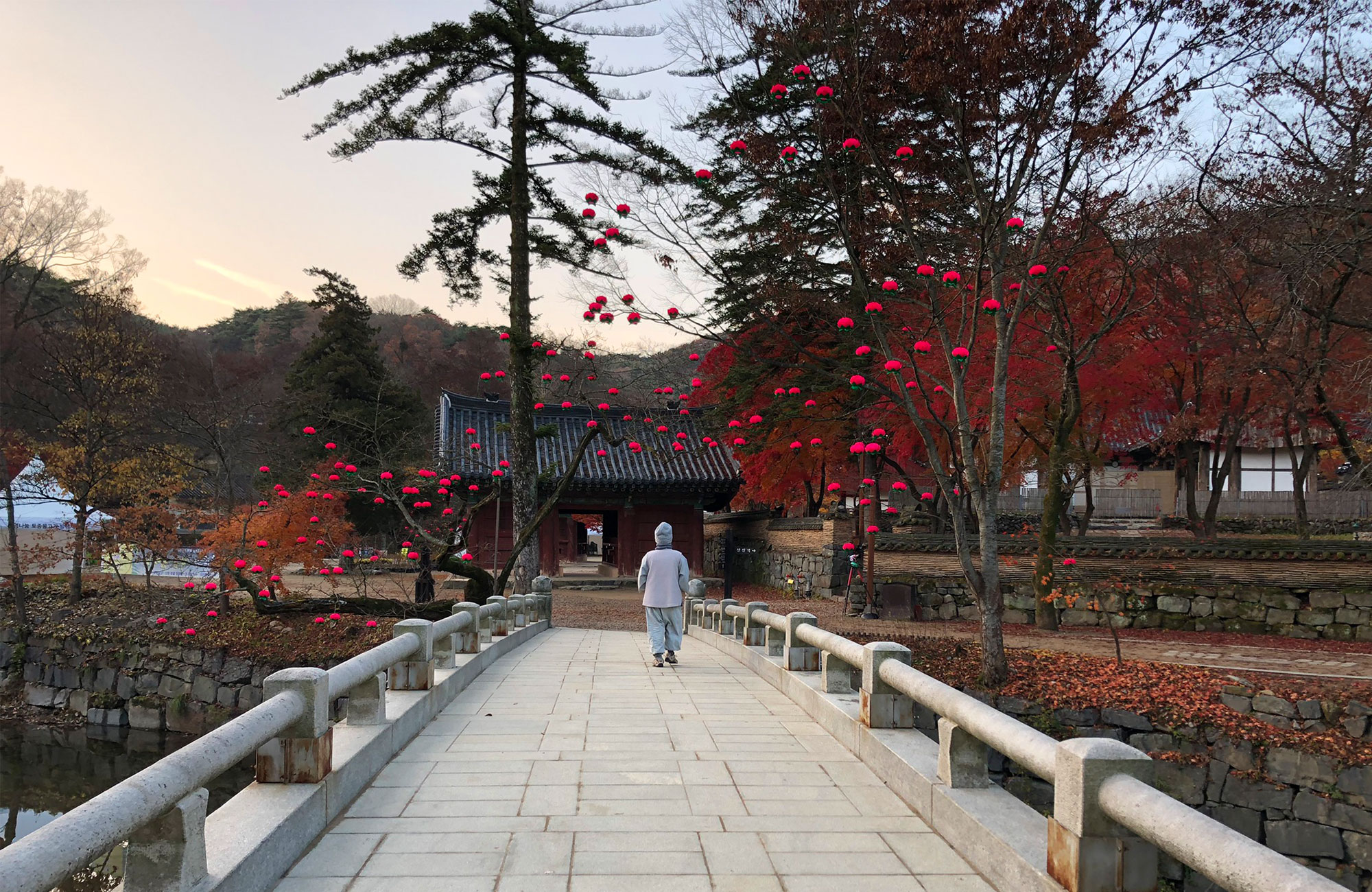 South Korea Magoksa Temple Surroundings Nun Walking