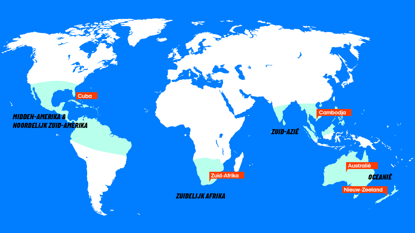 Kaart met beste reistijd februari | Beste bestemmingen februari | Reiskalender | KILROY