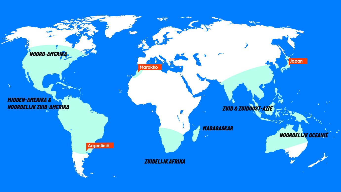 Kaart met beste reistijd april | Beste bestemmingen april | Reiskalender | KILROY