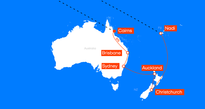 Kaart van de route Australië, Nieuw-Zeeland & Fiji | KILROY