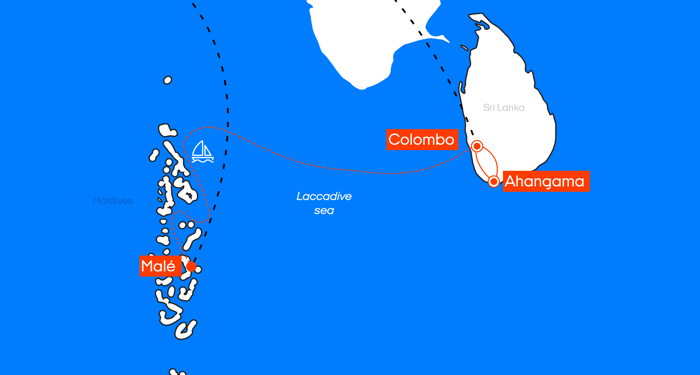 Kaart van de rondreis naar Sri Lanka en de Malediven | Droomcombi 