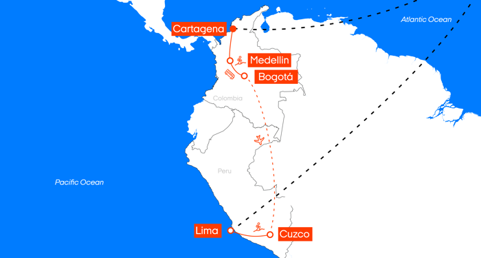 Kaart van de rondreis | Trekking Peru & Colombia