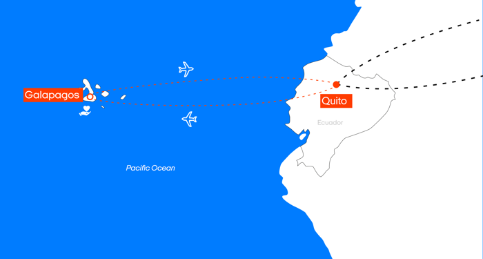 Kaart van de rondreis naar Galapagos eilanden