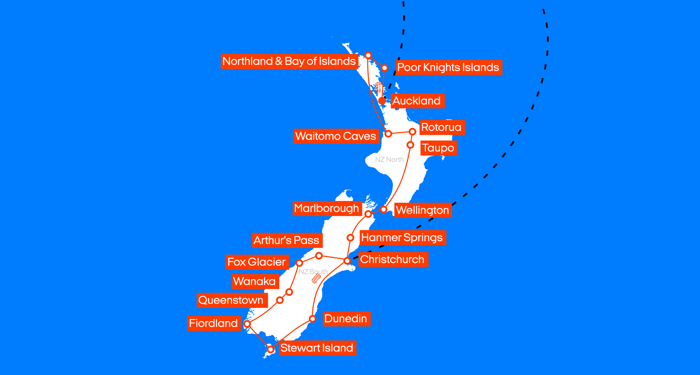 Roadtrip route Nieuw-Zeeland