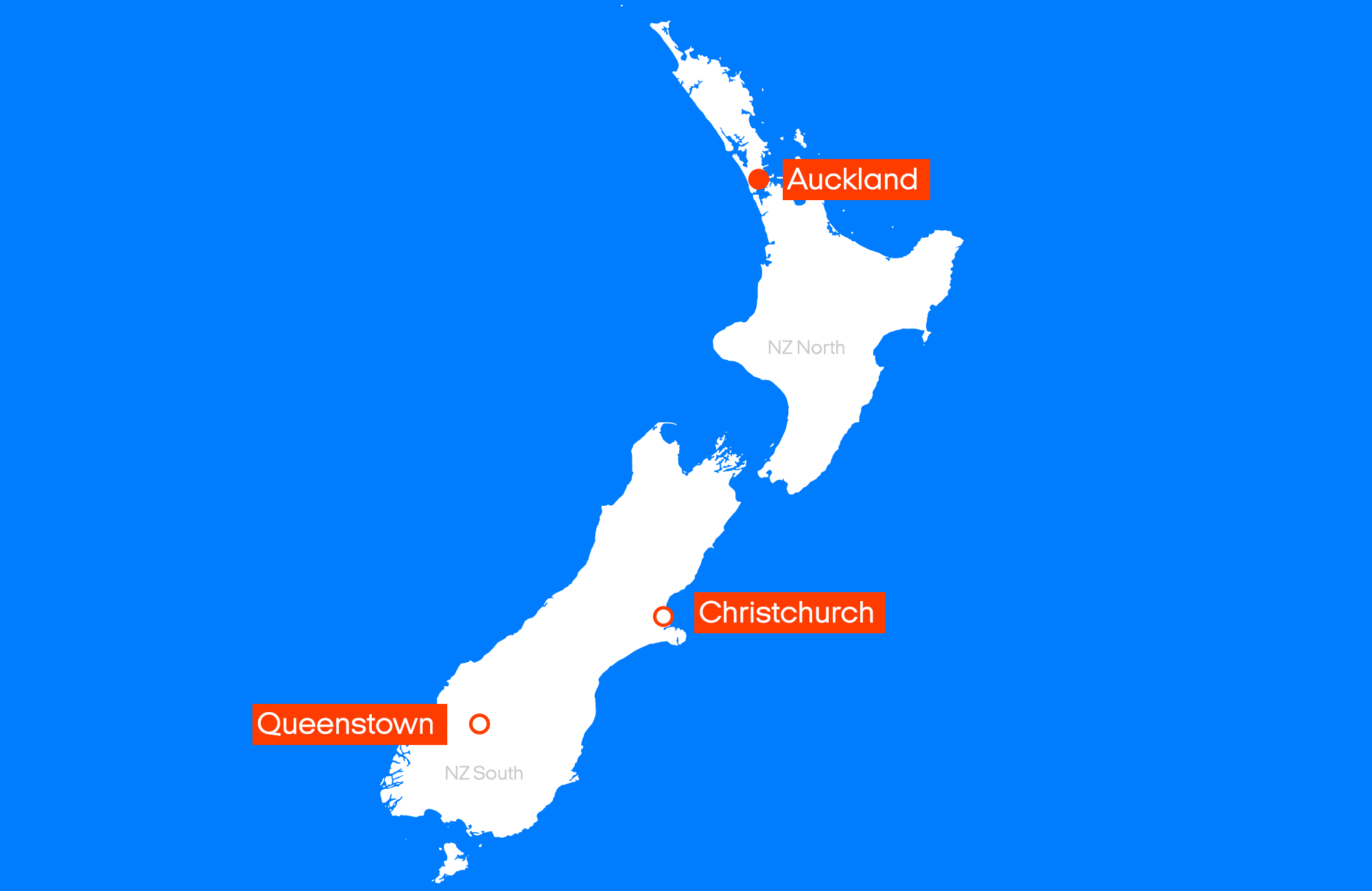 Verhuurlocaties in Nieuw-Zeeland op de kaart | Camperhuur Nieuw-Zeeland | KILROY